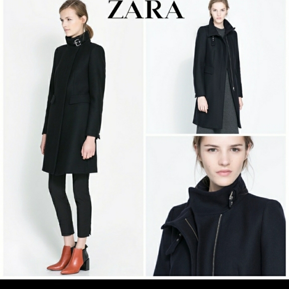 Zara Trafaluc Wool Coat. Black Womens Medium - Picture 10 of 11